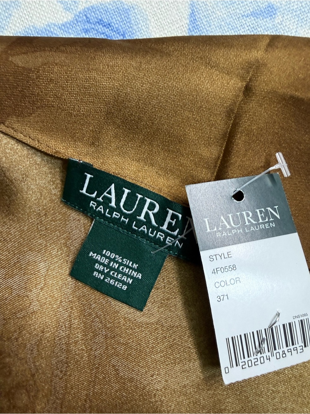Lauren Ralph Lauren Gold-Brown Silk Scarf - Picture 3 of 3